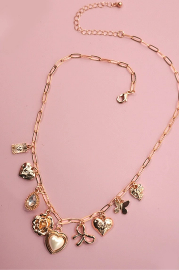 Charm Necklace | Bow Heart Rhinestone Flower