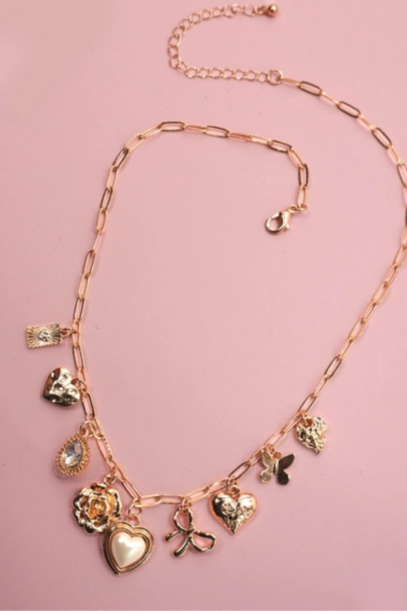 Charm Necklace | Bow Heart Rhinestone Flower