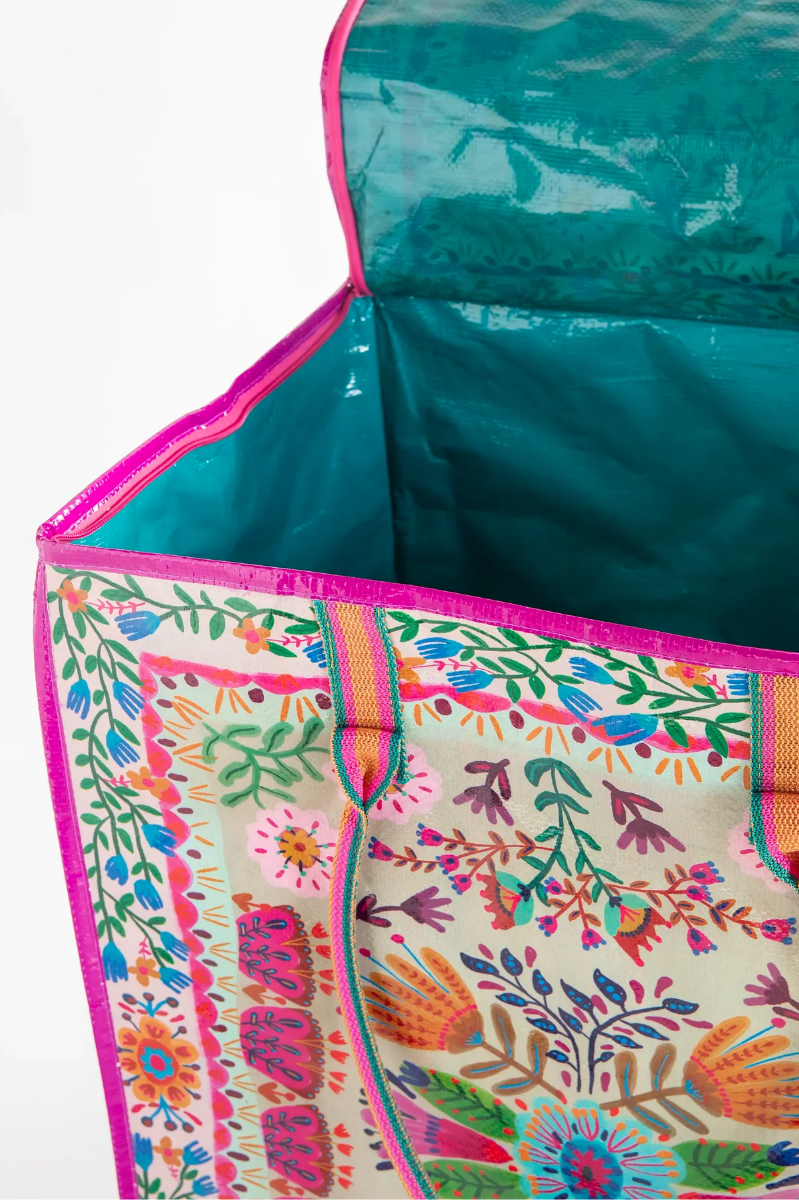 XL Rolling Tote Bag - Taupe Folk Flower | Natural Life