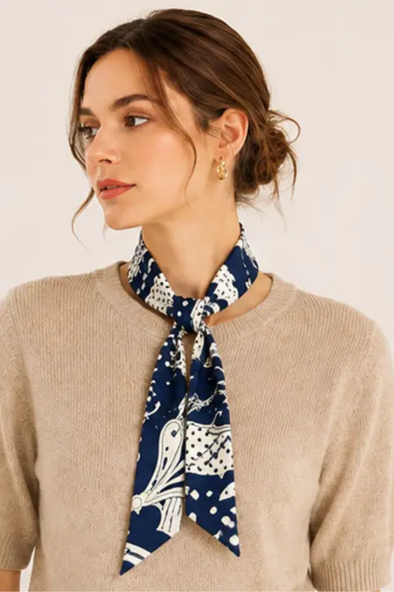 Oriental Print Skinny Scarf