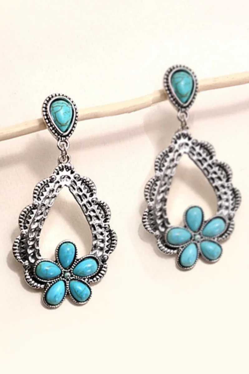 Western Turquoise Flower Earrings