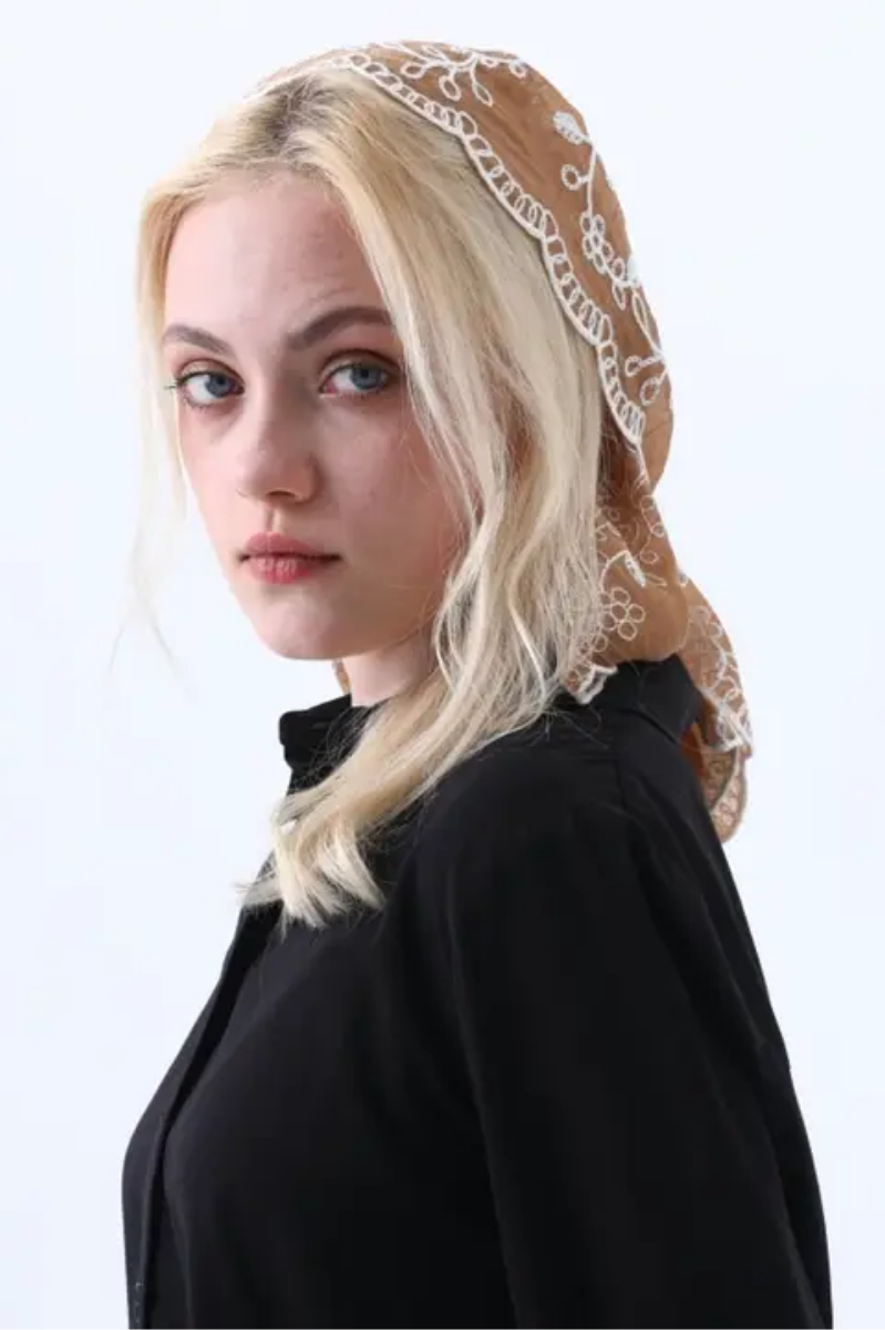 Boho Floral Embroidered Triangle Head Scarf