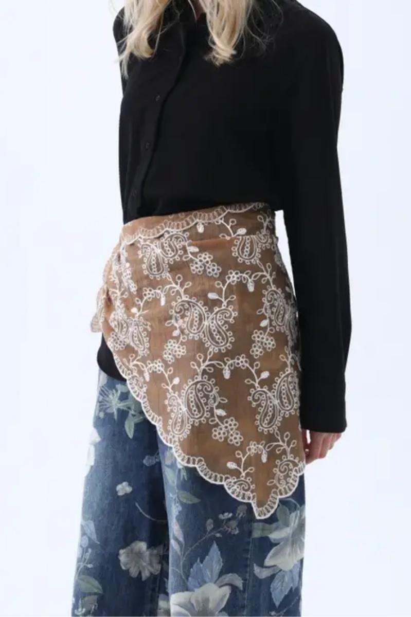 Boho Floral Embroidered Triangle Head Scarf