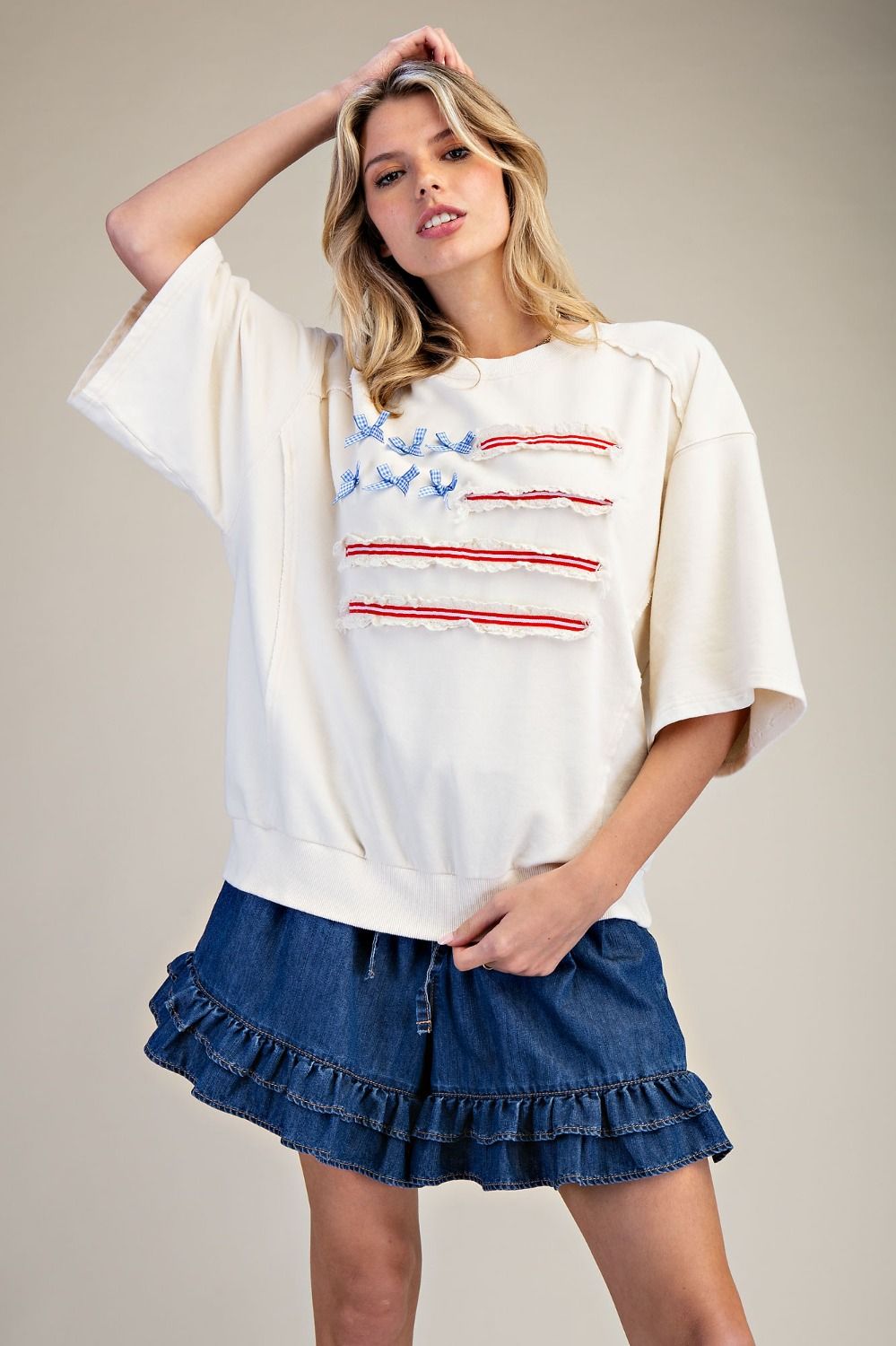 American Flag Washed Terry Pullover Top