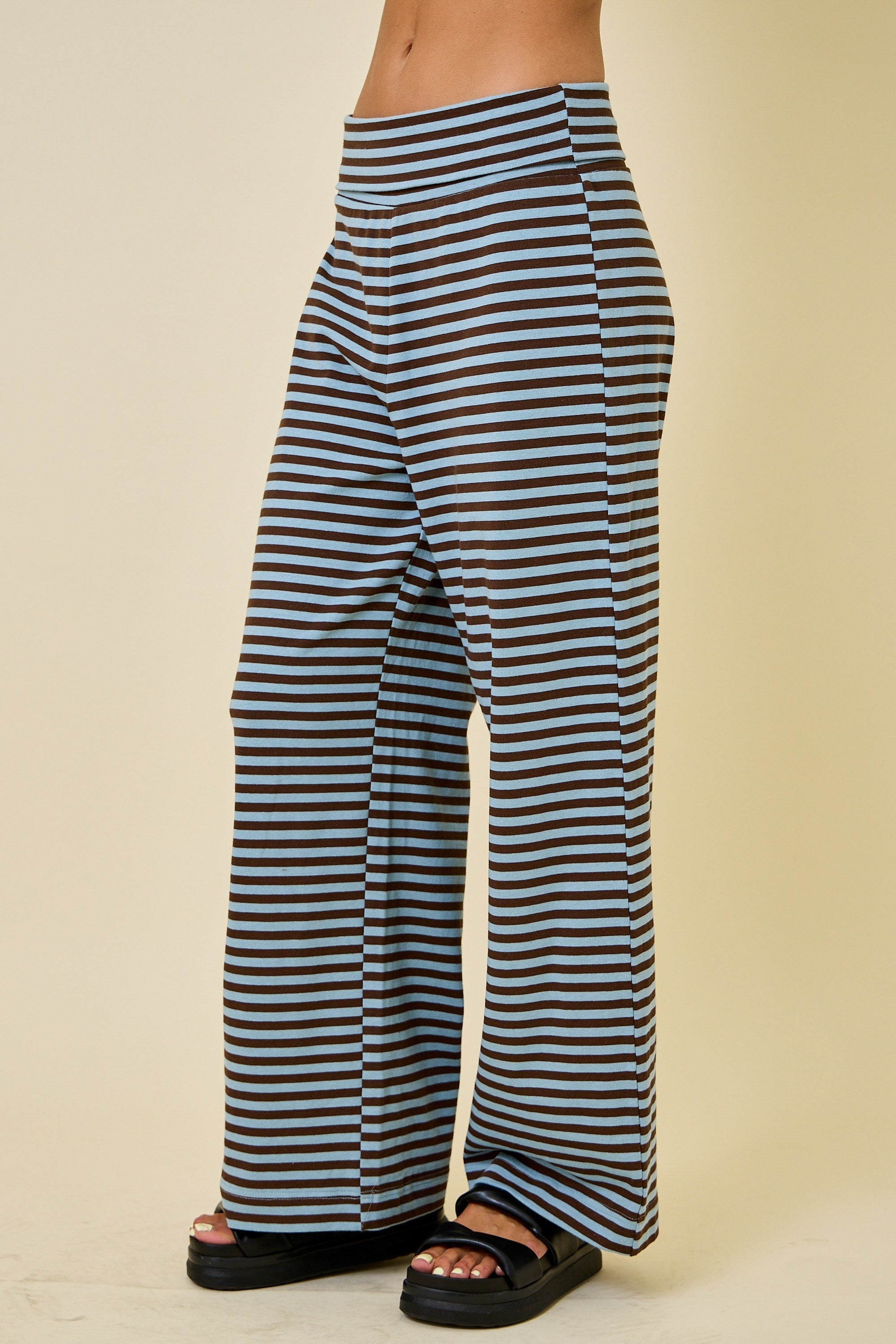 Striped Fold Over Wide Leg Sweatpants