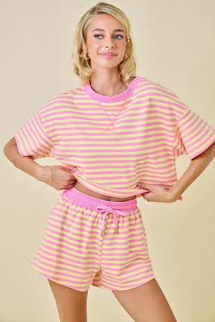 Terry Striped Shorts w/ Contrasting Waistband